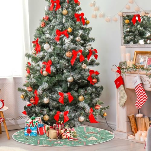 36 Inch Christmas Tree Skirt With Gingerbread Print Pattern