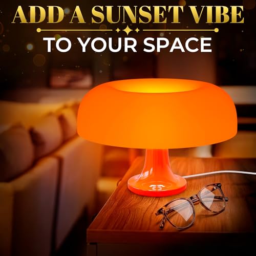 Orange Mushroom Table Lamp for Bedroom; ABS + PVC Build