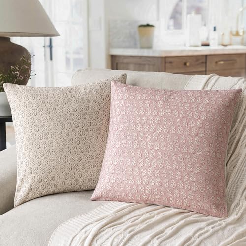 Decorative Floral Print Throw Pillow Covers 20×20 Light Pink (2 Count)