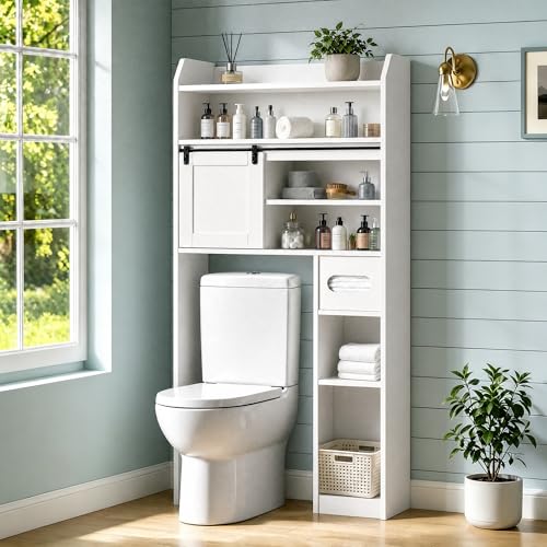 Over The Toilet Storage Cabinet with Sliding Doors