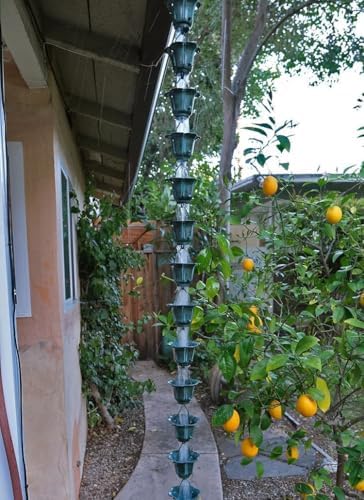 Nutshell Stores Flower Cups Rain Chain - Patina - 14 Feet