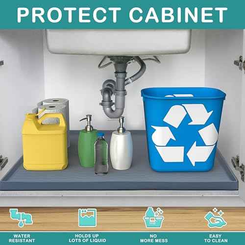Waterproof Silicone Under Sink Mat 34'' x 19'' Shelf Liner for Kitchen and Bathroom
