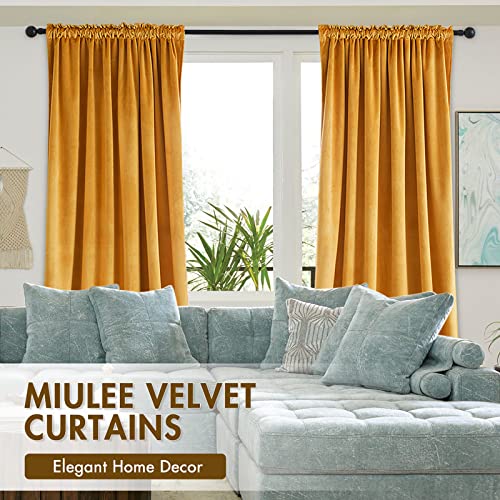 Mustard Yellow Blackout Velvet Curtains Drapes 72 Inch Long 52"x72" (2 Count)