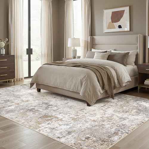 10x14 Area Rug Living Room Rugs Washable Neutral Brown Grey Carpet (24 Count)