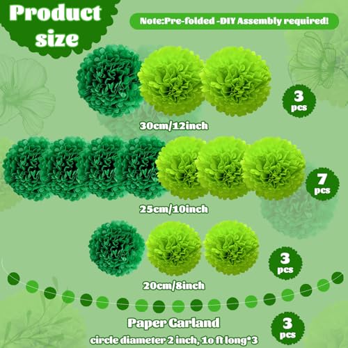 16 Pcs Green Tissue Pom Poms and Dot Garlands (16 Count)