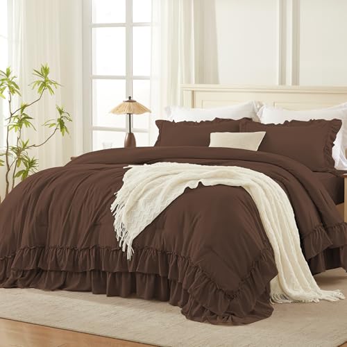 Brown Ruffle Comforter Set King