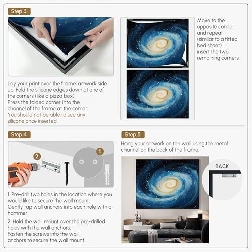 36"x46" Extra Large Framed Wall Art Spiral Galaxy Vivid Blue and Yellow Cosmic Space Illustration for Home Living Room Bedroom Decor