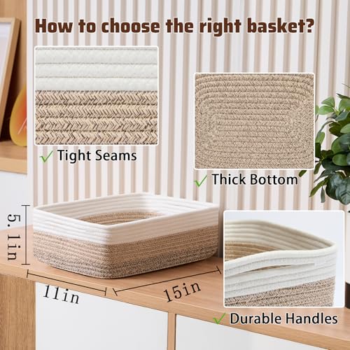Large Shallow Organizing Baskets 15x11x5.1 Inches (4 Count)