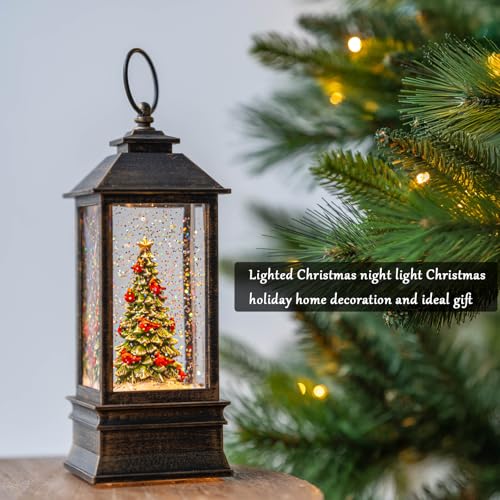 10'' Lighted Christmas Tree Cardinal Music Snow Globe Water Lantern with Swirling Glitter Decoration for Christmas Home