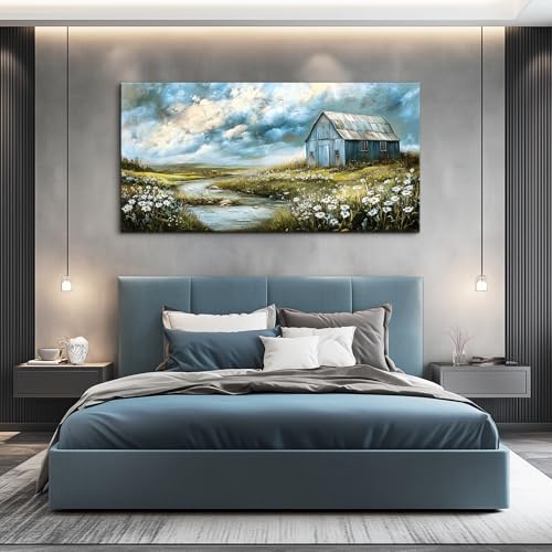Large Canvas Wall Decor For Living Room Wall Art For Bedroom Field Scenery Flower Watercolour Painting Office Restaurant Mural Printing Artwork Picture Ready To Hang Home Decor 30x60 In