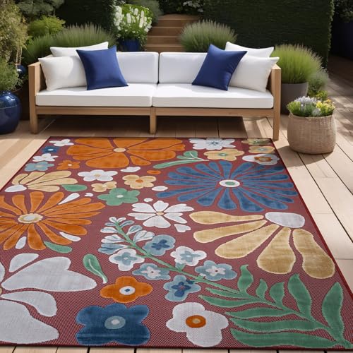 Outdoor Rug 5x7 Modern Floral Tropical Area Rugs for Outdoor and Indoor Patio Easy to Clean Non Shedding Living Room Porch Garden Washable Outside Carpet (35 Sq Ft)