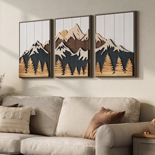 Framed 3D Wood Mountain Wall Art (3 Count)