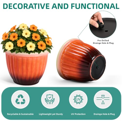 Autodaya 15" Large Planters For Outdoor Plants Set Of 2 Plastic Flower Pots (2 Count)