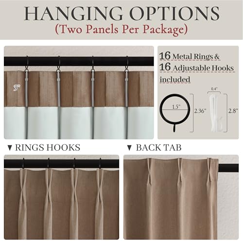 92 Inch Blackout Curtains for Living Room Thermal Noise Reduction Sliding Door Total Two Burg Country Style Linen Window Drapes for Track System Pinch Pleat