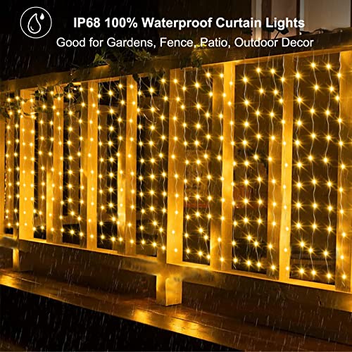 20Ftx3Ft Curtain Lights Outdoor LED Fence Lights with Remote Timer (300 Count)