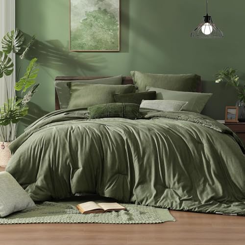 California King Comforter Set Olive Green 7 Pieces Bed in a Bag