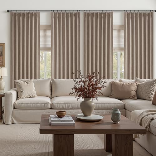 Blackout Dark Flax Curtains 60 Inches Extra Wide Linen Curtain 84 Inch Length for Living Room (2 Count)