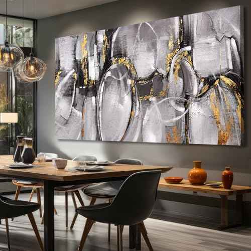 Black and Grey Painting Pictures Abstract Wall Decor for Office 29"x 58" Modern Artwork Gold Foil Wall Art for Living Room Dining Room Bedroom