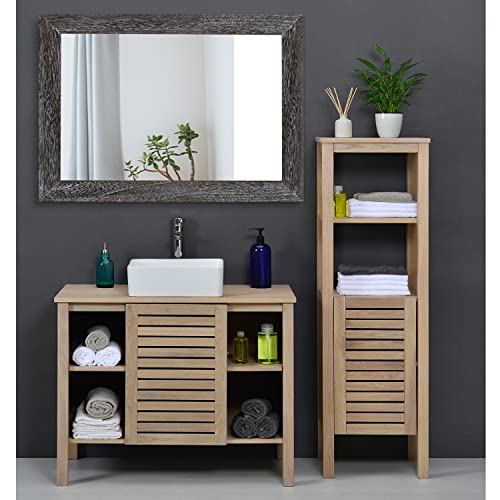 Wall Mirror with Rectangle Wood Frame Large 28"x20" Rustic Decorative Hanging Mirrors for Bedroom Bathroom Living Room Home Office
