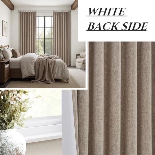 Dark Flax 60 Inch Extra Wide Pinch Pleated Blackout Bedroom Curtains 96 Inches Long (2 Count)