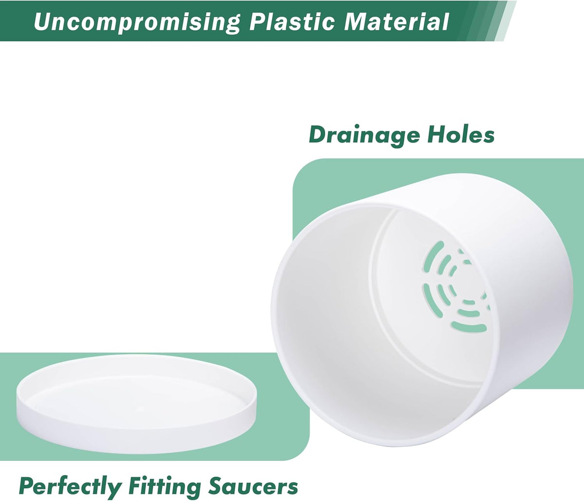 D'vine Dev 2 Pack 14 Inch Modern Plastic Plant Pots, Small Garden Planters for Plant with Drainage Holes and Saucers, White Color, 74-Z-Q-1