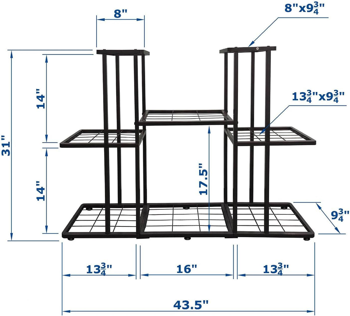 3 Tier 8 Potted Metal Large Plant Stand for Indoor Outdoor Flower Pot Display Planter Shelf, Charcoal Grey