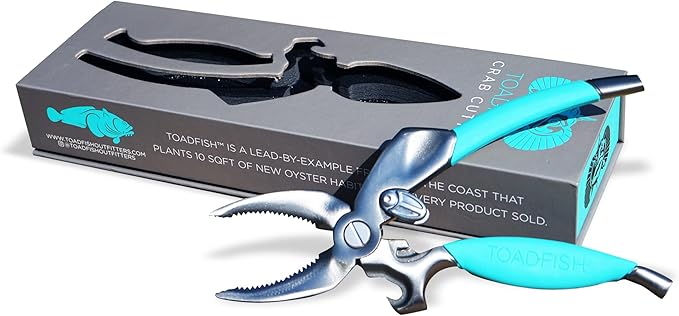 Toadfish Crab Leg Cracker Tool - Seafood Shell Cracking Tool - Stainless Steel Serrated Cutter - Ergonomic Non-Slip Grip - Built-In Bottle Opener Outfitters