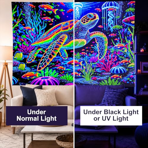Blacklight Tapestry Sea Turtle Neon Decor 51 x 78 Inch