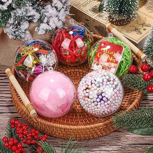 25 Pieces 3.2 Inch Christmas Clear Plastic Fillable Ball Ornaments DIY Craft Transparent Baubles Shatterproof Christmas Tree Hanging Ornaments for Xmas New Year's Birthday Wedding Home Decor (50 Count)