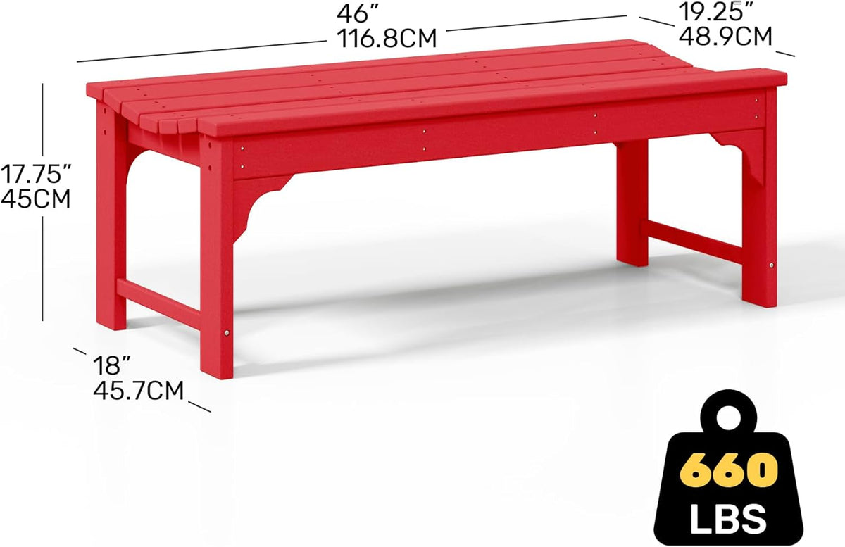 Outdoor Benches Weatherproof, All Weather Resistant Park Bench Poly Lumber Backless Garden Bench Seat for Entryway Front Porch, Red