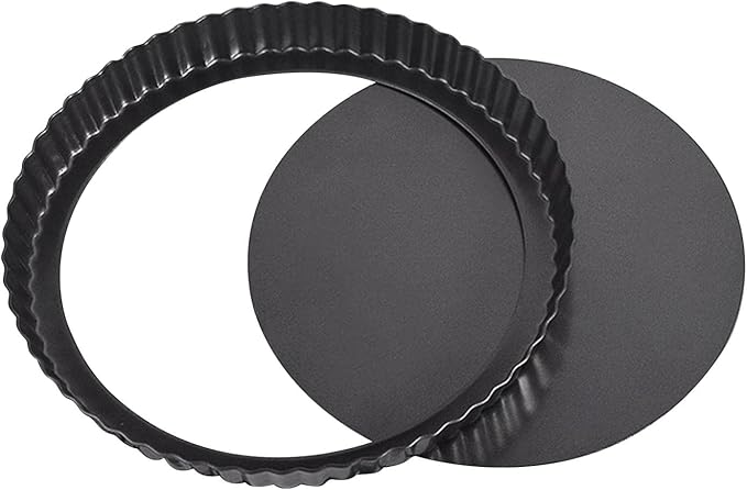 CALIDAKA Tart Pan Non-Stick Carbon Steel Quiche Pan Removable Bottom Pie Pans for baking Quiche Baking Dish(SIZE:8inch)