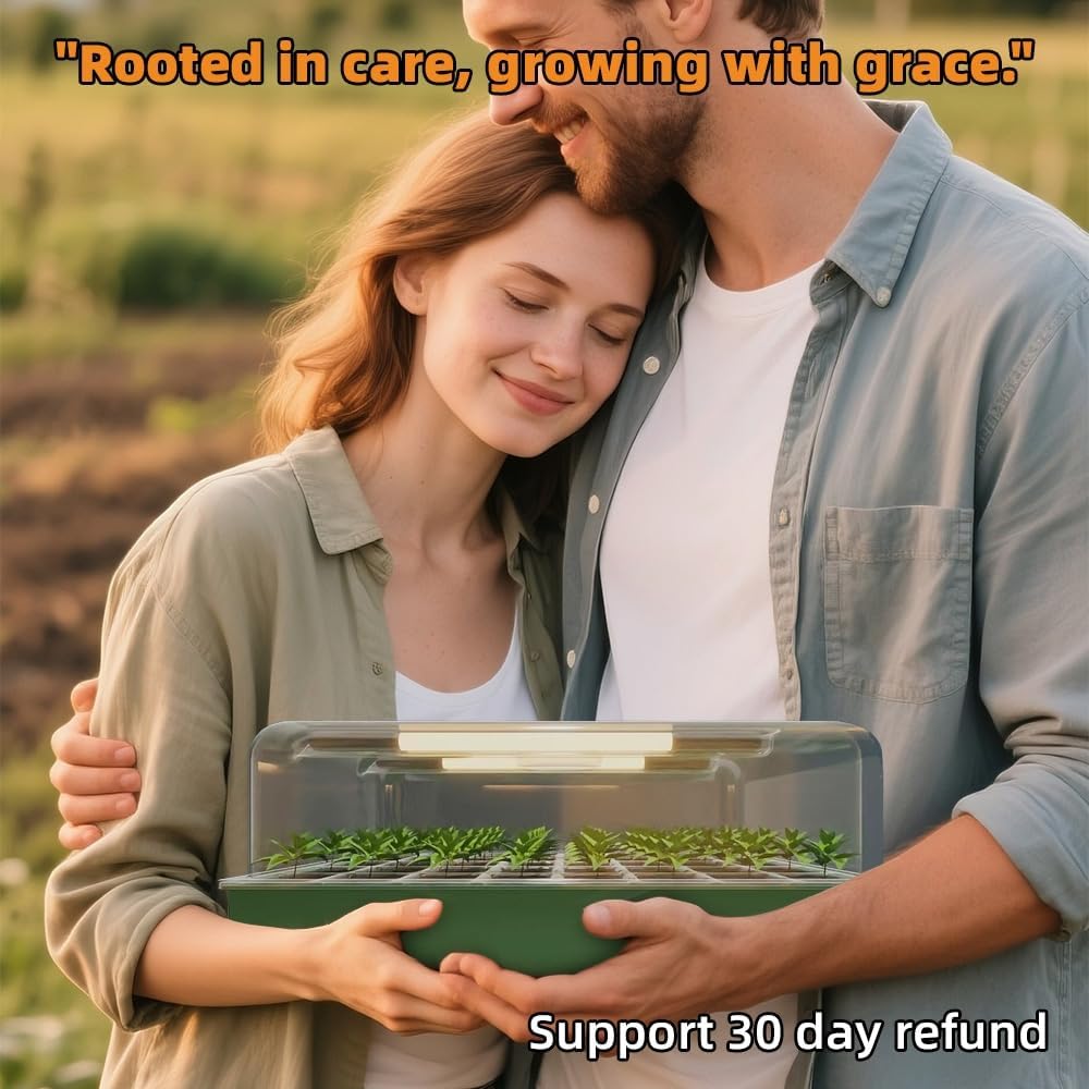 KSONE Seed Starter Tray Kit with Warming Light Strip 40 Cells: Grow Smarter, Faster & Effortlessly with Science-Backed Design for Indoor Greenhouses & Beginner Gardening