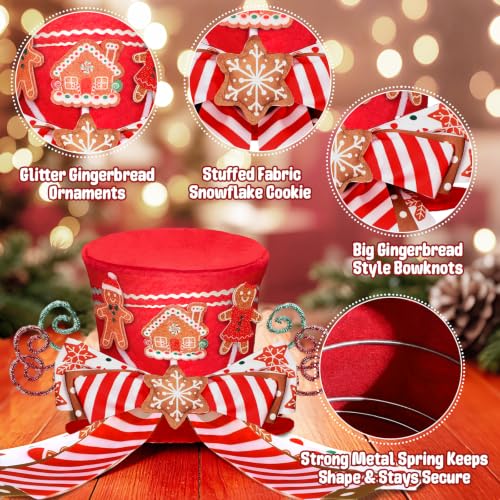 Gingerbread Christmas Tree Topper Red Top Hat with Candy Cane