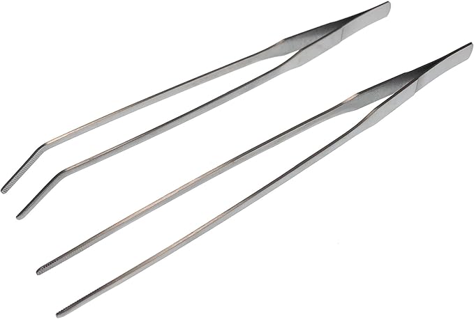 Longjet Kitchen Tweezers Metal Tongs for Cooking - Reptile Feeding Tongs for Gecko, Bearded Dragon, Snake - Long Forceps for Aquarium Plant