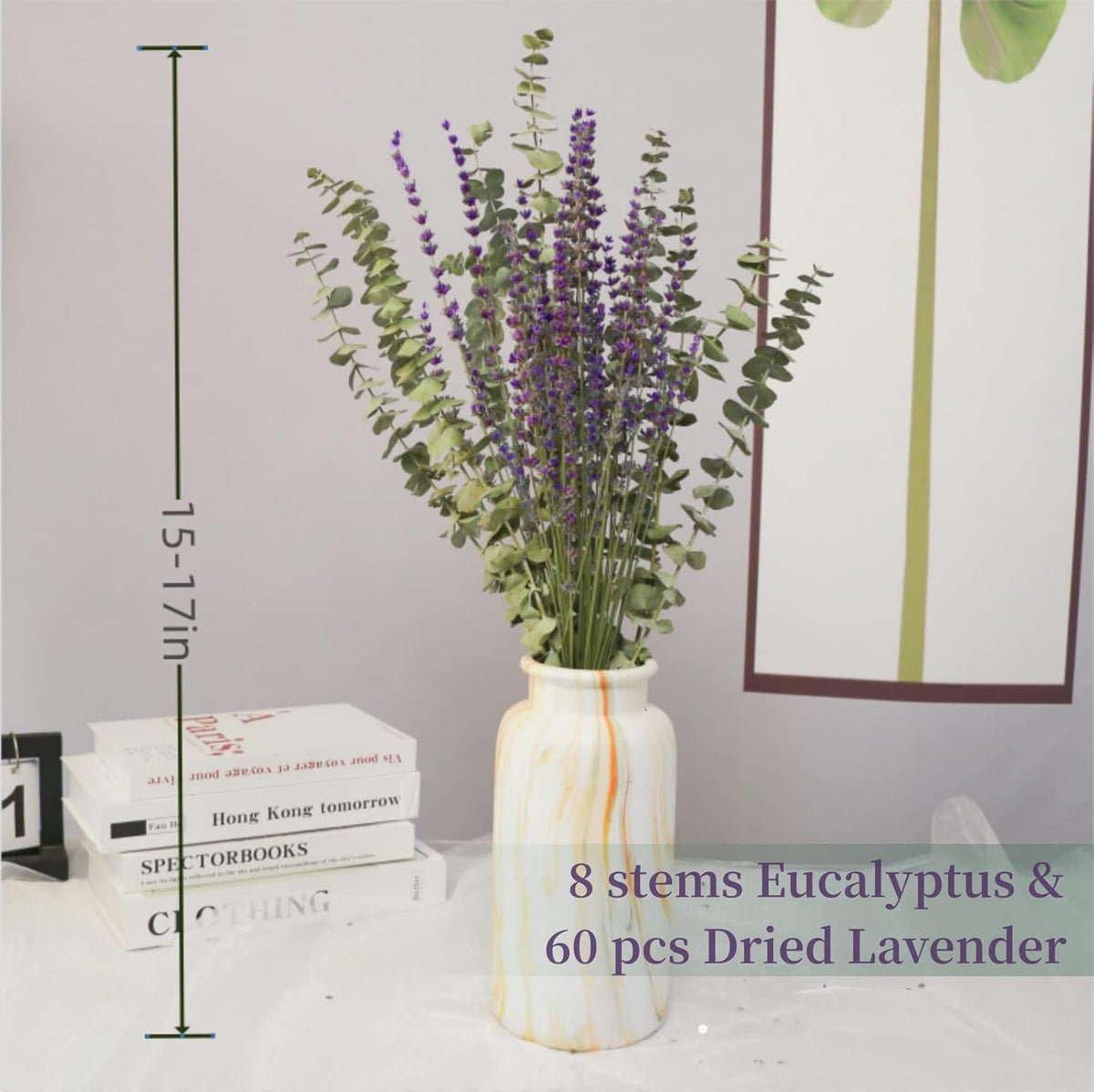Glicrili 68 PCS Dried Eucalyptus Stems & Lavender Flowers Bundle for Shower,17'' Natural Real Live Eucalyptus Leaves & Aromatic Lavender Shower Plant, Mother's Day, Home Decoration,Fragrance