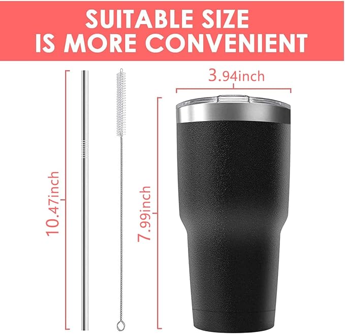 30oz Tumbler Vacuum Insulated Travel Mug with Lids, Stainless Steel Double Wall Bulk Cup for Home, Office, Outdoor Suitable for Vehicle Cup Holders(Set of 8, Black)