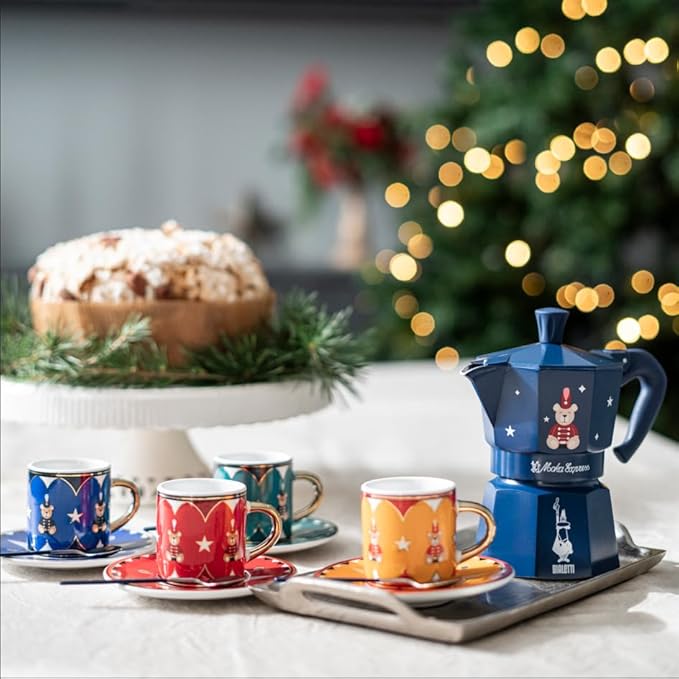 Bialetti Moka Express Iconic Italian Stovetop Espresso Maker (Blue/Red, 3 Cups)