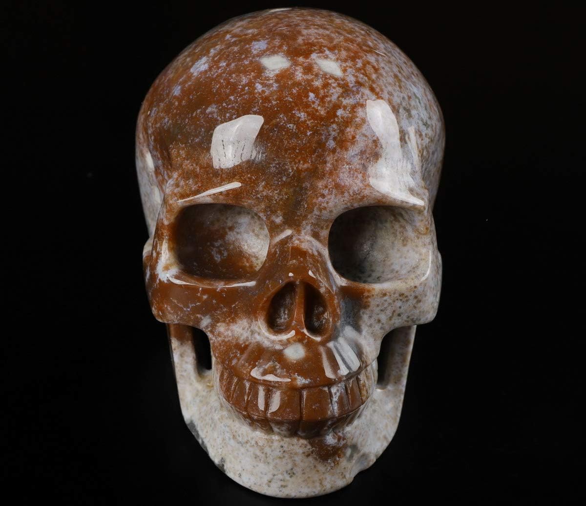 Skullis 5.0” Red Moss Agate Crystal Skull, Hand Carved Gemstone Fine Art Sculpture, Reiki Healing Stone Statue.1386 Z8