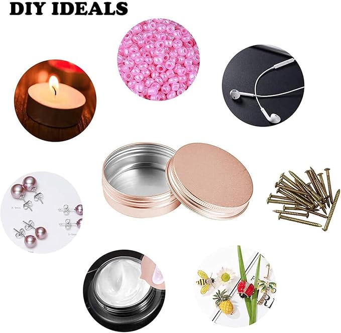 2 Ounce Aluminum Tin Jar with Screw Cap 60mL Tin Cans Refillable Containers for Cosmetic, Lip Balm, Cream, Lotion, Balms, Spices, Salve, Rose Gold 40 Pcs