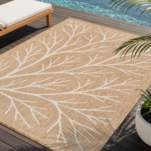 Washable Indoor Outdoor Rug 10x14 Modern Area Rugs Branch Pattern Non Shedding Waterproof Easy Clean Patio Deck Porch Living Room Bedroom Garden RV (140 Sq Ft)