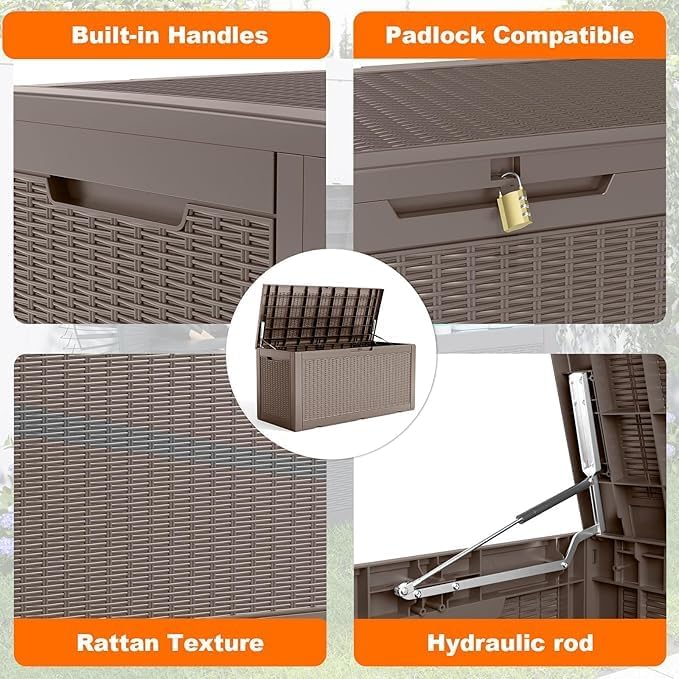 100 Gallon Outdoor Storage Box – Waterproof Deck Box for Garden & Patio,Light Brown