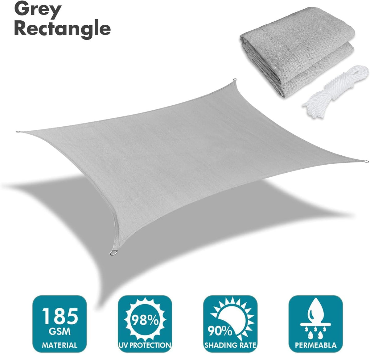 KANAGAWA Sun Shade Sail Curved 20'X26' Grey Rectangle Outdoor Shade Cover UV Blovk Canopy for Patio Garden Backyard Heavy Duty Permeable 185GSM (We Make Custom Size)