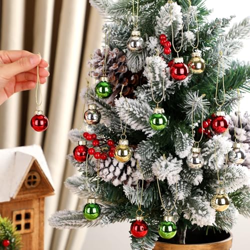 32 Pcs 1'' Mini Glass Christmas Ornament (32 Count)