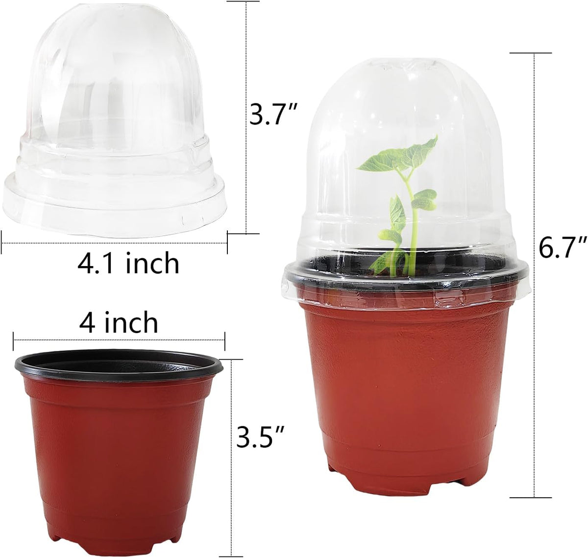 Plant Nursery Pots with Humidity Domes, 25 Sets 4 Inch Soft Nursery Pots Quality Ones (25 Red Pots + 25 Clear Lids), Seeds Starter Pots Small Planter Containers