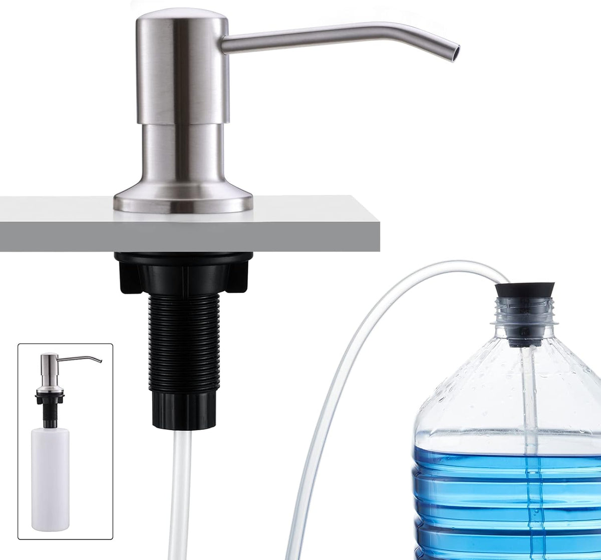 CREA Dish Soap Dispenser for Kitchen Sink, Built-in Countertop Set with 39" Tube & 17oz Bottle, Stainless Steel Pump