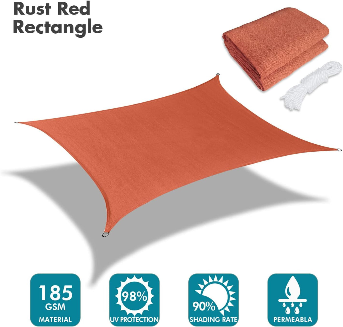 KANAGAWA 10'X18' Rust Red Custom Size Sun Shade Sail Rectangle UV Block Canopy Cover for Patio Backyard Lawn Garden Outdoor (Customized Available)