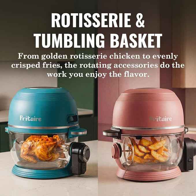 Non Toxic Air Fryer™ Pro | 9-in-1 Glass Air Fryer | Self-Cleaning | 5 Quart | Rotisserie and Tumbler | 400F Vortex For Even Cooking, BPA-Free Teflon Free, Recrisp, Roast, Bake, Cherry