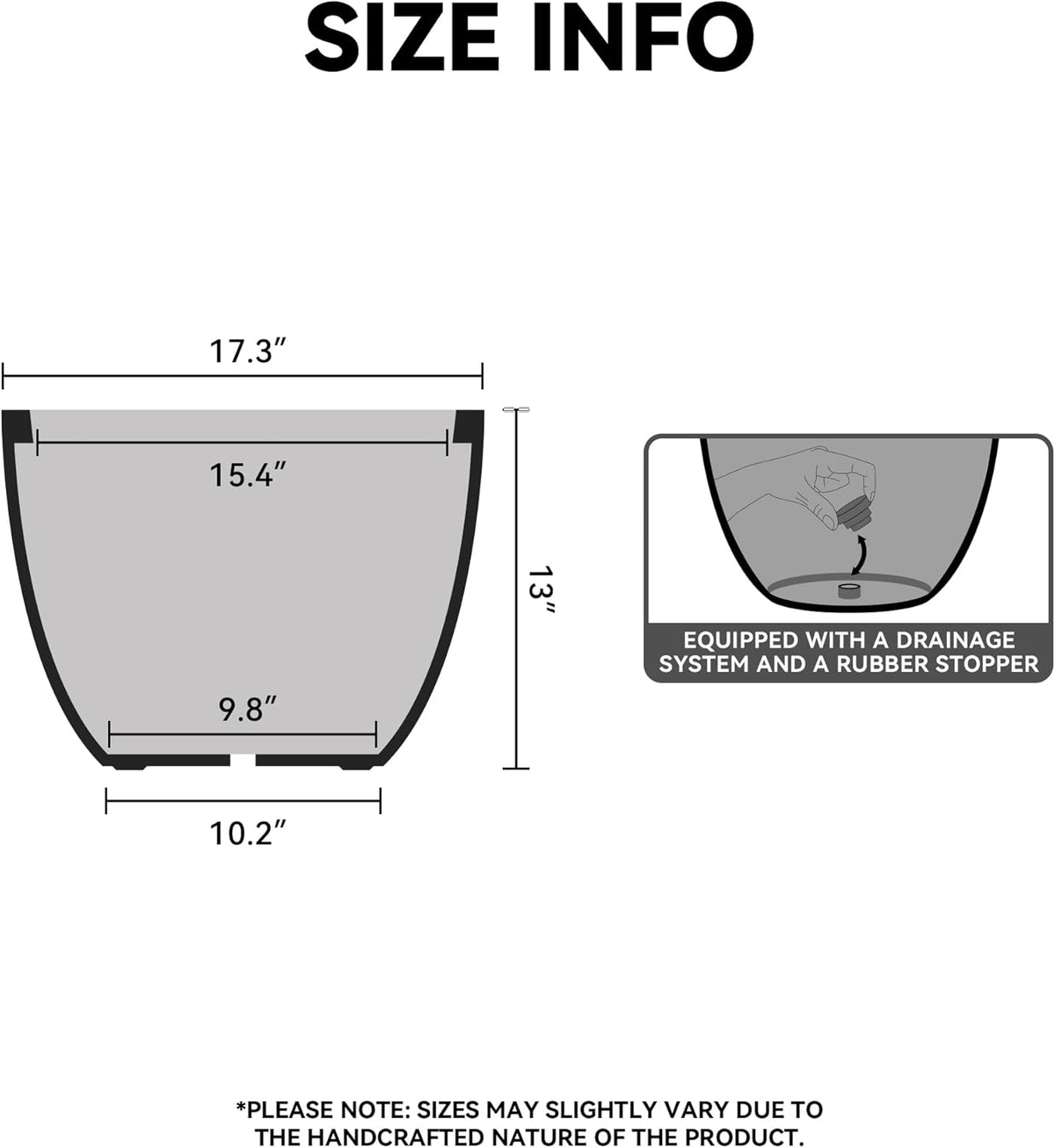 Kante 17.3 Inch Round Concrete Planter - Classic Large Indoor/Outdoor Plant Pot with Drainage Hole and Rubber Plug, Suitable for Gardens and Patios, White Finish with Aqua Blue Interior