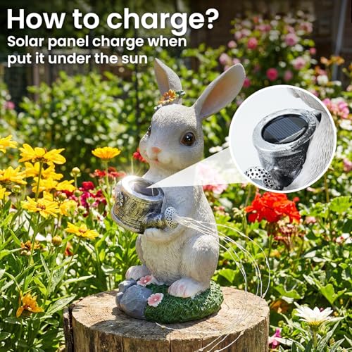 Solar Rabbit Garden Statues Outdoor Decor