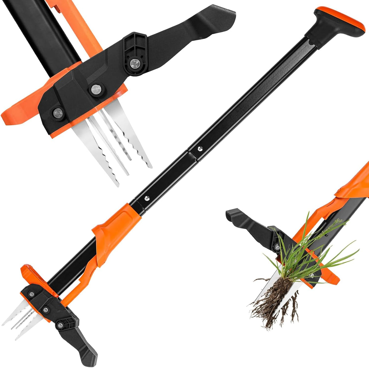 Weed Puller Tool, Stand Up Weed Puller Heavy Duty, Weeding Tool with 39" Ergonomic Long Handle and 4 Manganese Steel Claws, Easy Eject Mechanism, Weeding Without Bending, Pulling, or Kneeling
